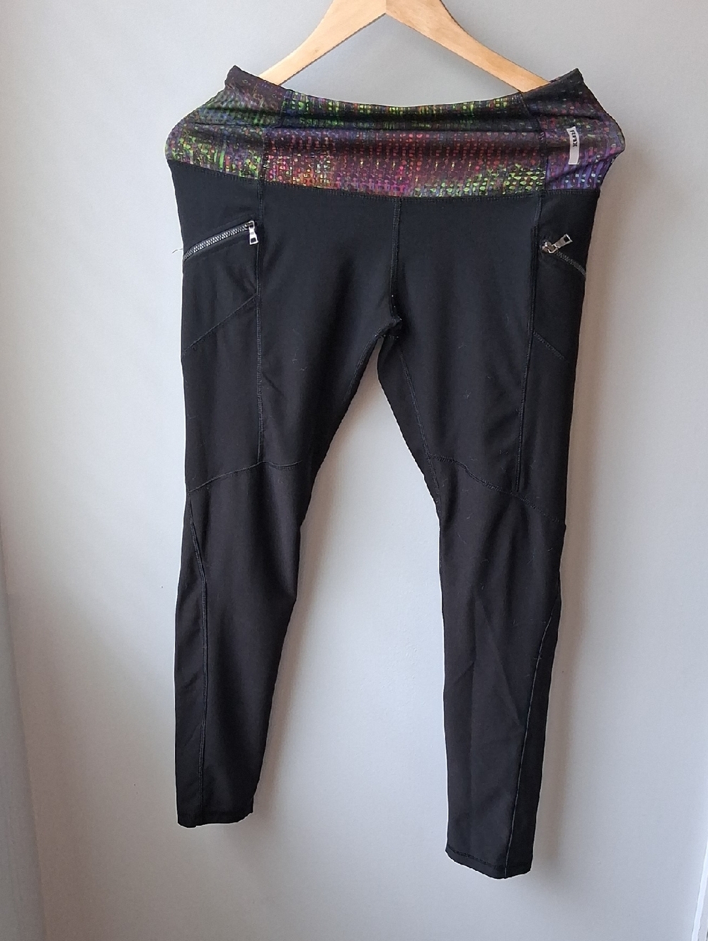 RBX Black Leggings with Multicolor Foldover Waistband